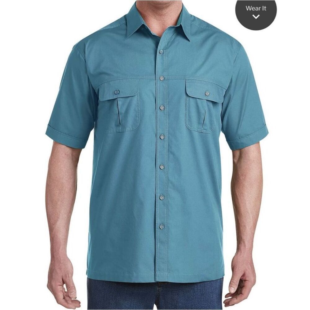 6XL Harbor Bay Co-Pilot Men’s Blue Ocean Collared Casual Button Up Sport Shirt